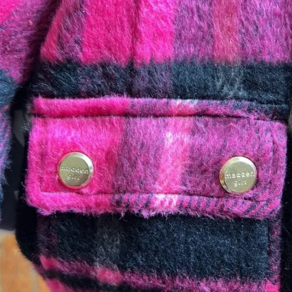 NWT Madden Girl Wool blend Pink plaid coat sz2T